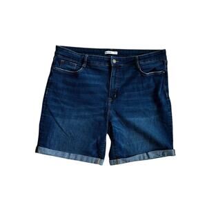 Nine West Women's Bermuda Dark Wash Stretch Denim Blue Jean Shorts Size 18